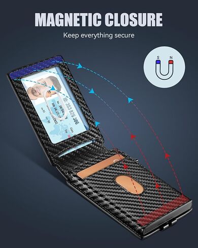 Wallet for Men, Slim Mens Wallet with Money Clip, Pop Up Card Case, RFID Blocking Bifold Wallets, Minimalist Leather Wallet Credit Card Holder with ID Window(Carbon Fiber) in Saudi Arabia