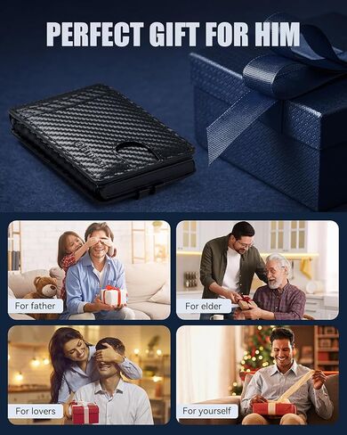 Wallet for Men, Slim Mens Wallet with Money Clip, Pop Up Card Case, RFID Blocking Bifold Wallets, Minimalist Leather Wallet Credit Card Holder with ID Window(Carbon Fiber) in Saudi Arabia