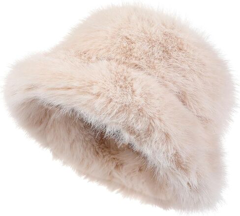 قبعة دلو غامضة للنساء من الفرو الصناعي المنفوش الدافئ الفاخر للشتاء، قبعة صياد السمك in Kuwait