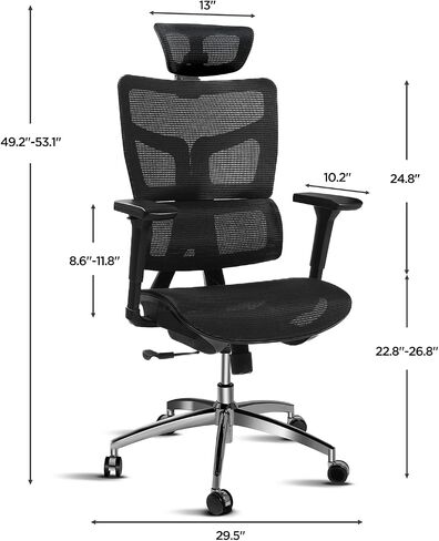 Ergonomic Mesh Office Chair, Office Chair with Advanced Adjustable 4D Headrest & Armrest, Lumbar Support for Long Hours, High-Back Computer Chair with Tilt Function, 5-Year Warranty,Black in Saudi Arabia