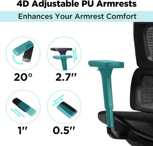 Ergonomic Mesh Office Chair, Office Chair with Advanced Adjustable 4D Headrest & Armrest, Lumbar Support for Long Hours, High-Back Computer Chair with Tilt Function, 5-Year Warranty,Black in Saudi Arabia