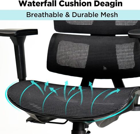 Ergonomic Mesh Office Chair, Office Chair with Advanced Adjustable 4D Headrest & Armrest, Lumbar Support for Long Hours, High-Back Computer Chair with Tilt Function, 5-Year Warranty,Black in Saudi Arabia