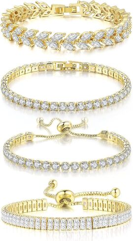 4 Pcs Tennis Bracelet Set Silver Plated Marquise Cubic Zirconia CZ Diamond Dainty Adjustable Silver Bracelets for Women Brides Stackable Fashion Jewelry Wedding Prom Gift in Saudi Arabia