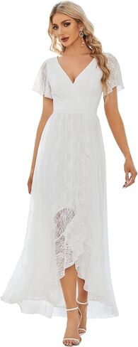 Ever-Pretty Women's Lace V Neck Ruffles Sleeves Pleated Empire Waist A-Line Maxi Formal Dresses 01489 in Saudi Arabia