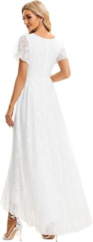Ever-Pretty Women's Lace V Neck Ruffles Sleeves Pleated Empire Waist A-Line Maxi Formal Dresses 01489 in Saudi Arabia
