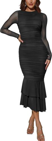 Atizon Elegant Ruched Bodycon Evening Dresses for Women Cocktail Party Formal Maxi Mermaid Dress in Saudi Arabia