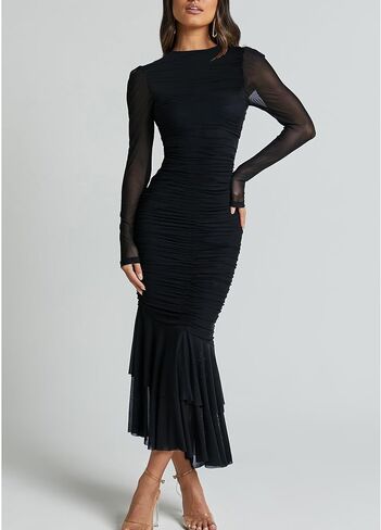Atizon Elegant Ruched Bodycon Evening Dresses for Women Cocktail Party Formal Maxi Mermaid Dress in Saudi Arabia