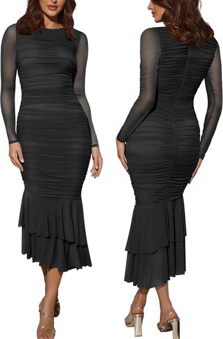 Atizon Elegant Ruched Bodycon Evening Dresses for Women Cocktail Party Formal Maxi Mermaid Dress in Saudi Arabia