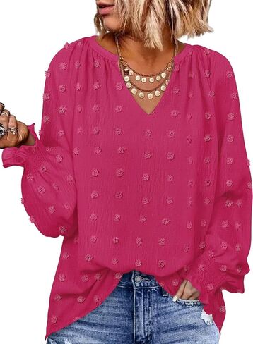 ZESICA Womens Fall Fashion 2024 Blouses Loose Long Sleeve Business Casual Shirts V Neck Trendy Tops in Saudi Arabia