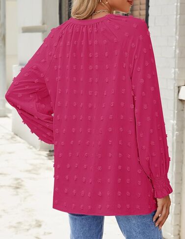 ZESICA Womens Fall Fashion 2024 Blouses Loose Long Sleeve Business Casual Shirts V Neck Trendy Tops in Saudi Arabia