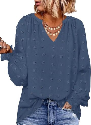ZESICA Womens Fall Fashion 2024 Blouses Loose Long Sleeve Business Casual Shirts V Neck Trendy Tops in Saudi Arabia