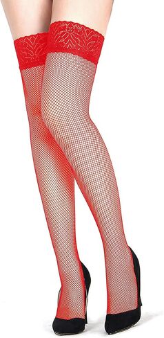 Plus Size Thigh High Stockings Women's Silicone Lace Top Stay Up Fishnet Sheer White Stockings with Box XS-5XL in Kuwait