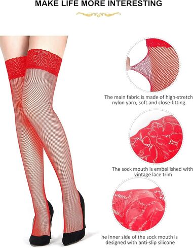 Plus Size Thigh High Stockings Women's Silicone Lace Top Stay Up Fishnet Sheer White Stockings with Box XS-5XL in Kuwait