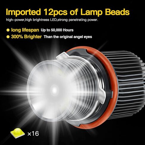 APMAT LED عيون الملاك الدائري هالو لمبات مصابيح ماركر متوافقة مع BMW 5 6 7 Series X3 X5 (E39 E53 E60 E63 E64 E65 E66 E83)، مصابيح بيضاء 80W 7000K in Kuwait