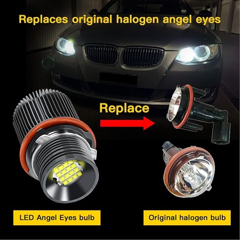 APMAT LED عيون الملاك الدائري هالو لمبات مصابيح ماركر متوافقة مع BMW 5 6 7 Series X3 X5 (E39 E53 E60 E63 E64 E65 E66 E83)، مصابيح بيضاء 80W 7000K in Kuwait
