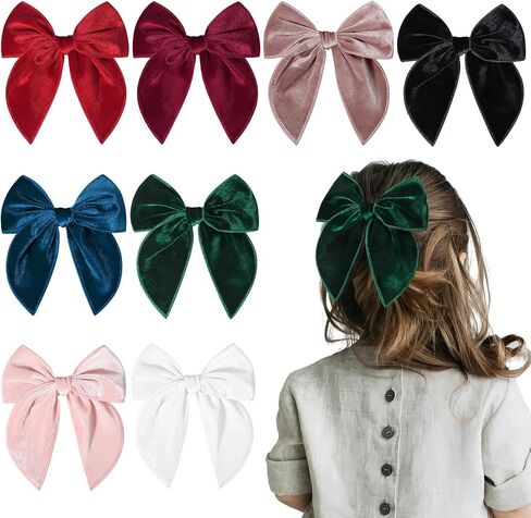 DEEKA 8 PCS Large Corduroy Hair Bows Christmas Fable Hair Clips for Toddler Girls Handmade Warm Black Red Fabric Hair Accessories for Little Girls Kids -Black/Red in Saudi Arabia