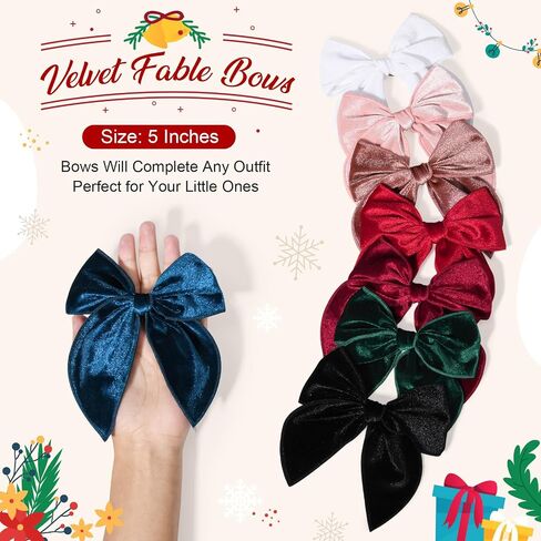 DEEKA 8 PCS Large Corduroy Hair Bows Christmas Fable Hair Clips for Toddler Girls Handmade Warm Black Red Fabric Hair Accessories for Little Girls Kids -Black/Red in Saudi Arabia