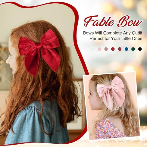 DEEKA 8 PCS Large Corduroy Hair Bows Christmas Fable Hair Clips for Toddler Girls Handmade Warm Black Red Fabric Hair Accessories for Little Girls Kids -Black/Red in Saudi Arabia