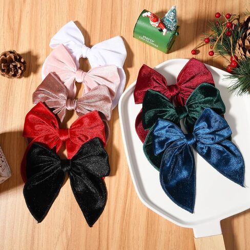 DEEKA 8 PCS Large Corduroy Hair Bows Christmas Fable Hair Clips for Toddler Girls Handmade Warm Black Red Fabric Hair Accessories for Little Girls Kids -Black/Red in Saudi Arabia