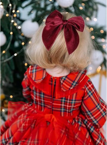 DEEKA 8 PCS Large Corduroy Hair Bows Christmas Fable Hair Clips for Toddler Girls Handmade Warm Black Red Fabric Hair Accessories for Little Girls Kids -Black/Red in Saudi Arabia