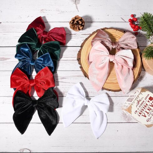 DEEKA 8 PCS Large Corduroy Hair Bows Christmas Fable Hair Clips for Toddler Girls Handmade Warm Black Red Fabric Hair Accessories for Little Girls Kids -Black/Red in Saudi Arabia