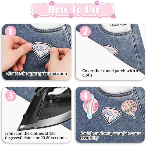 30Pcs Pink Style Iron on Patches Girl Themes Iron on Patches Embroidered Vintage Girl Patches Embroidered Appliqué Pink Iron on Patches Cute Applique Patches for Clothes Hats Jeans Skirts Backpacks in Saudi Arabia