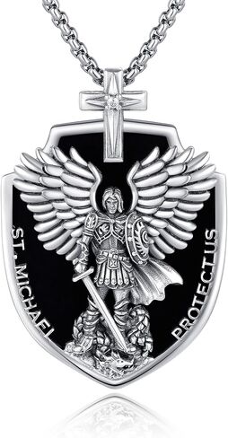St Michael/Crucifix/Four Way Cross/Celtic Cross Necklace for Men Sterling Silver Obsidian Malachite Saint Necklace for Men Saint Michael Jewelry for Men in Saudi Arabia