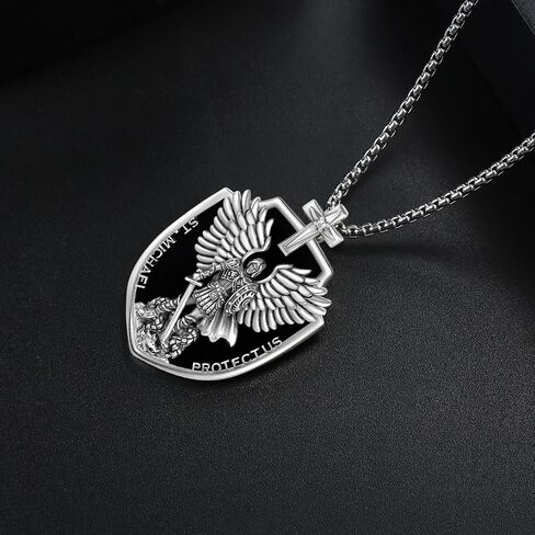 St Michael/Crucifix/Four Way Cross/Celtic Cross Necklace for Men Sterling Silver Obsidian Malachite Saint Necklace for Men Saint Michael Jewelry for Men in Saudi Arabia