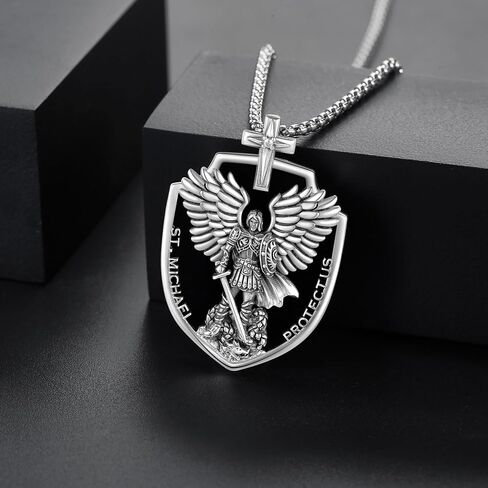 St Michael/Crucifix/Four Way Cross/Celtic Cross Necklace for Men Sterling Silver Obsidian Malachite Saint Necklace for Men Saint Michael Jewelry for Men in Saudi Arabia