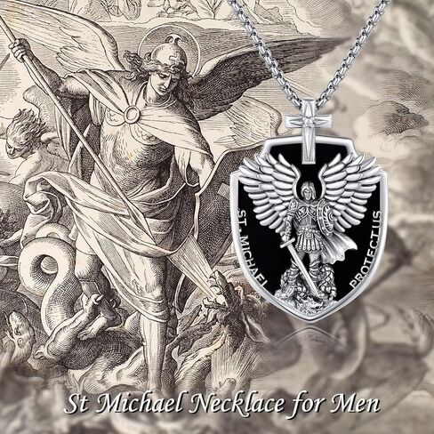 St Michael/Crucifix/Four Way Cross/Celtic Cross Necklace for Men Sterling Silver Obsidian Malachite Saint Necklace for Men Saint Michael Jewelry for Men in Saudi Arabia