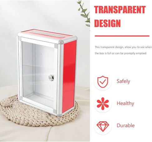 Yardwe Acrylic Donation Box with Lock, Clear Ballot Box with Slot Donation Boxes for Fundraising Suggestion Box Storage Container for Voting, Raffle Box in Saudi Arabia