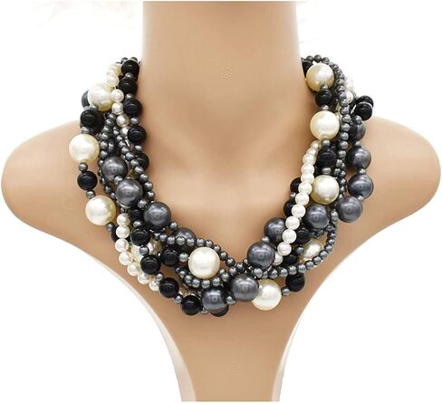 كبير لؤلؤة المختنق قلادة للنساء بيان قلادة المجوهرات مقلد لؤلؤة كبيرة حبلا مكتنزة مريلة قلادة مطرز اللؤلؤ in Kuwait