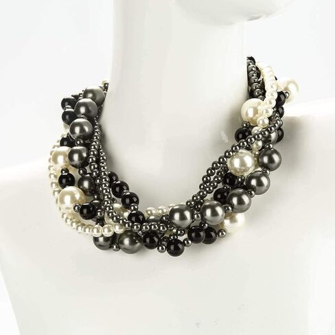 كبير لؤلؤة المختنق قلادة للنساء بيان قلادة المجوهرات مقلد لؤلؤة كبيرة حبلا مكتنزة مريلة قلادة مطرز اللؤلؤ in Kuwait