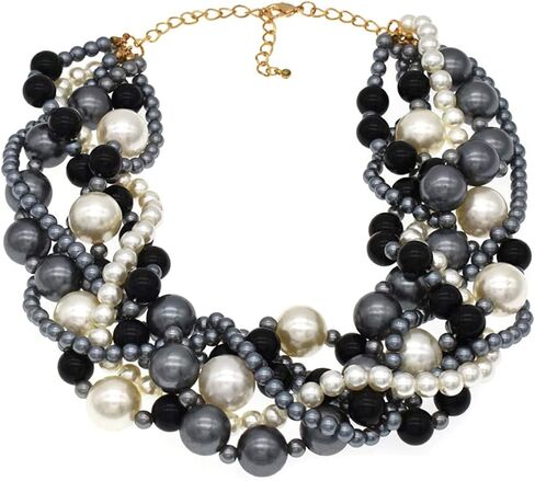 كبير لؤلؤة المختنق قلادة للنساء بيان قلادة المجوهرات مقلد لؤلؤة كبيرة حبلا مكتنزة مريلة قلادة مطرز اللؤلؤ in Kuwait