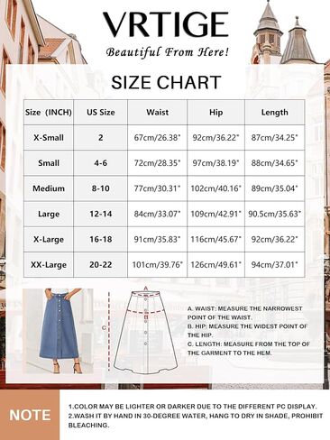 Vrtige Women's Casual Button Down High Waisted A Line Jean Midi Long Denim Skirt with Pockets in Saudi Arabia