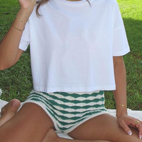 NUFIWI Y2k Striped Shorts for Women High Waist Stretch Micro Boy Shorts Slim Fit Pajamas Bottoms Lounge Shorts Sleepwear in Saudi Arabia