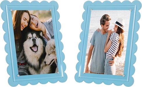 2-Pack 5x7 Blue Acrylic Scalloped Picture Frame,Magnetic Closure,Dual Kickstand Holes Vertical Horizontal Display,Multi-Use Desk Magnetic Photo Frames for Office and Home in Saudi Arabia