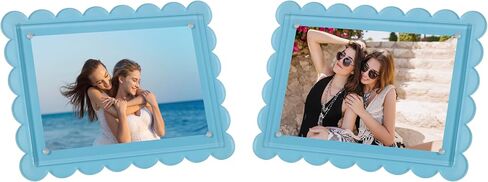 2-Pack 5x7 Blue Acrylic Scalloped Picture Frame,Magnetic Closure,Dual Kickstand Holes Vertical Horizontal Display,Multi-Use Desk Magnetic Photo Frames for Office and Home in Saudi Arabia
