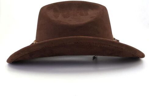 قبعة رعاة البقر الكلاسيكية من جلد الغزال للكبار واسعة حافة قبعة راعية البقر الغربية قبعة فيدورا للنساء مع شريط قبعة بطبعة الفهد in Kuwait