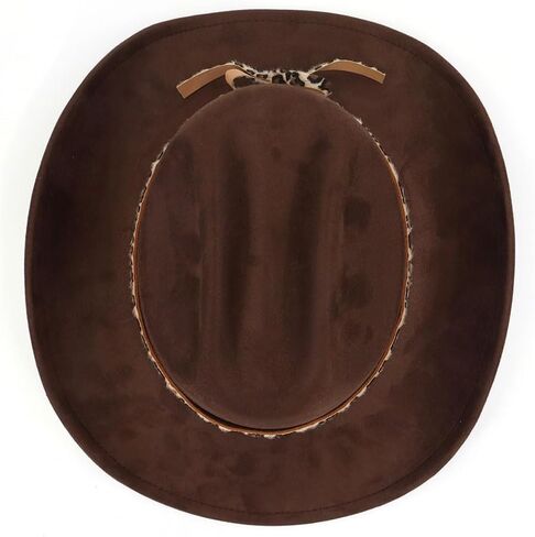 قبعة رعاة البقر الكلاسيكية من جلد الغزال للكبار واسعة حافة قبعة راعية البقر الغربية قبعة فيدورا للنساء مع شريط قبعة بطبعة الفهد in Kuwait