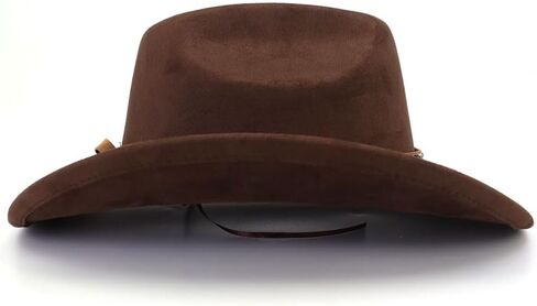 قبعة رعاة البقر الكلاسيكية من جلد الغزال للكبار واسعة حافة قبعة راعية البقر الغربية قبعة فيدورا للنساء مع شريط قبعة بطبعة الفهد in Kuwait