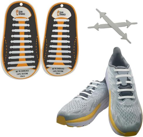 SOLESHIELDZ - No Tie, Silicone Elastic Shoe Laces Unisex - White and Black Shoe Strings for Sneakers, and Sneakers, Black in Saudi Arabia
