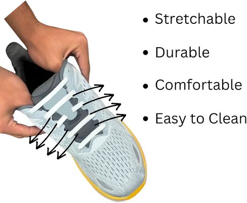 SOLESHIELDZ - No Tie, Silicone Elastic Shoe Laces Unisex - White and Black Shoe Strings for Sneakers, and Sneakers, Black in Saudi Arabia