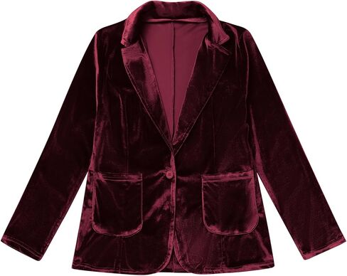 Velvet Blazer for Women 1 Button Long Sleeve Blazer Jacket Office Ladies Suit Wedding Funeral Tuxedo Jacket in Kuwait