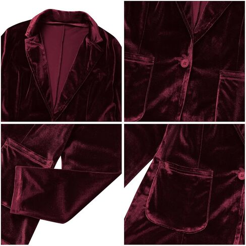 Velvet Blazer for Women 1 Button Long Sleeve Blazer Jacket Office Ladies Suit Wedding Funeral Tuxedo Jacket in Kuwait