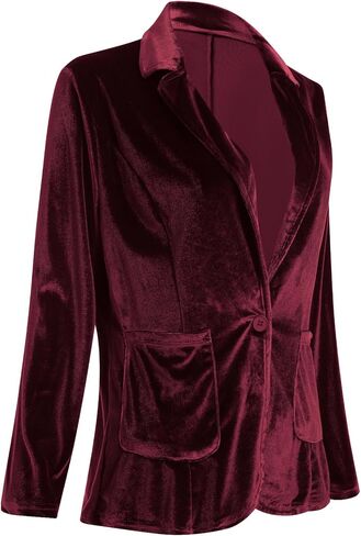 Velvet Blazer for Women 1 Button Long Sleeve Blazer Jacket Office Ladies Suit Wedding Funeral Tuxedo Jacket in Kuwait