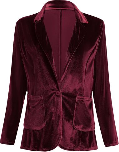 Velvet Blazer for Women 1 Button Long Sleeve Blazer Jacket Office Ladies Suit Wedding Funeral Tuxedo Jacket in Kuwait