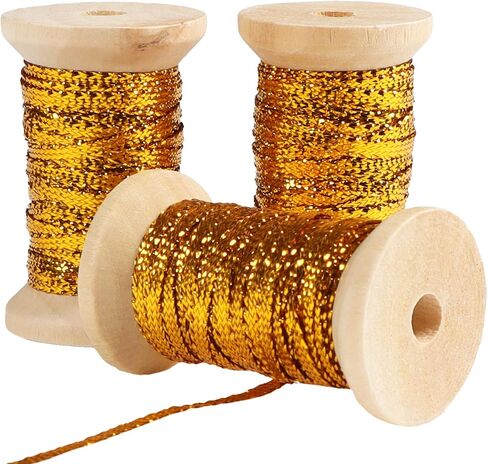 Gold Thin Ribbon 1/8 inch Metallic Braided Double Faced Curling Balloon String Ribbons for Crafts Gift Wrapping Hair Party Wedding Christmas Ornaments Tag Decoration 7 Yard x 3 Rolls in Saudi Arabia