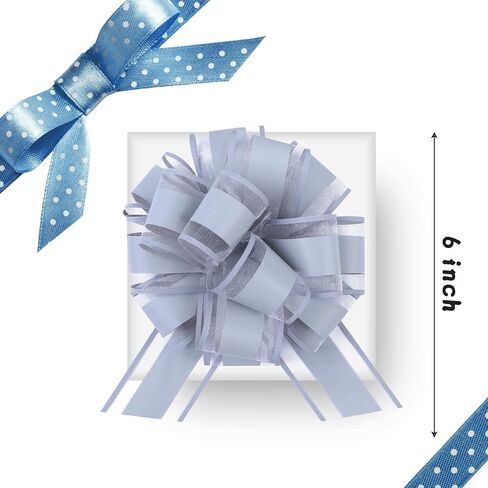 12 Pieces Large Pull Bows,6 inches Simple Style Gift Bow for Christmas Party Birthday Gift Wedding Ribbon Bows for Wrapping Boxes or Flower Decorations, Valentine's Day Gift Decorations (Grey) in Saudi Arabia