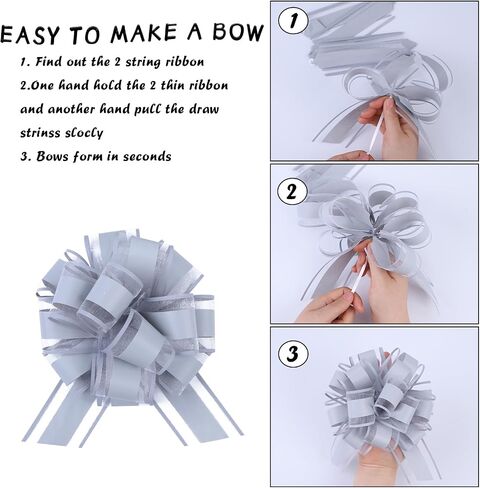 12 Pieces Large Pull Bows,6 inches Simple Style Gift Bow for Christmas Party Birthday Gift Wedding Ribbon Bows for Wrapping Boxes or Flower Decorations, Valentine's Day Gift Decorations (Grey) in Saudi Arabia